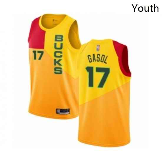Youth Milwaukee Bucks 17 Pau Gasol Swingman Yellow Basketball Jersey City Edition